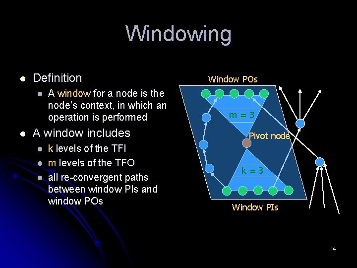 Windowing l Definition l l A window for a node is the node’s context,