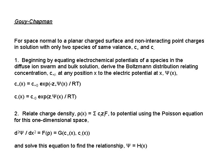 Gouy-Chapman For space normal to a planar charged surface and non-interacting point charges in