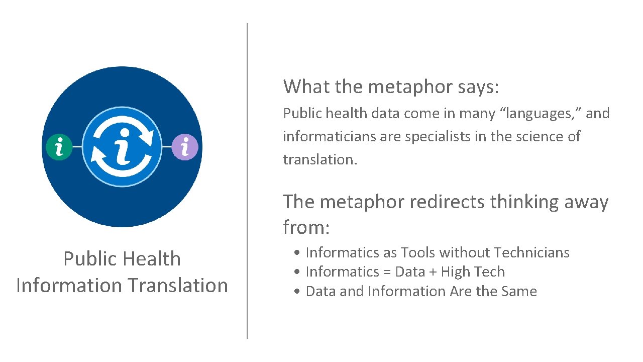 What the metaphor says: Public health data come in many “languages, ” and informaticians