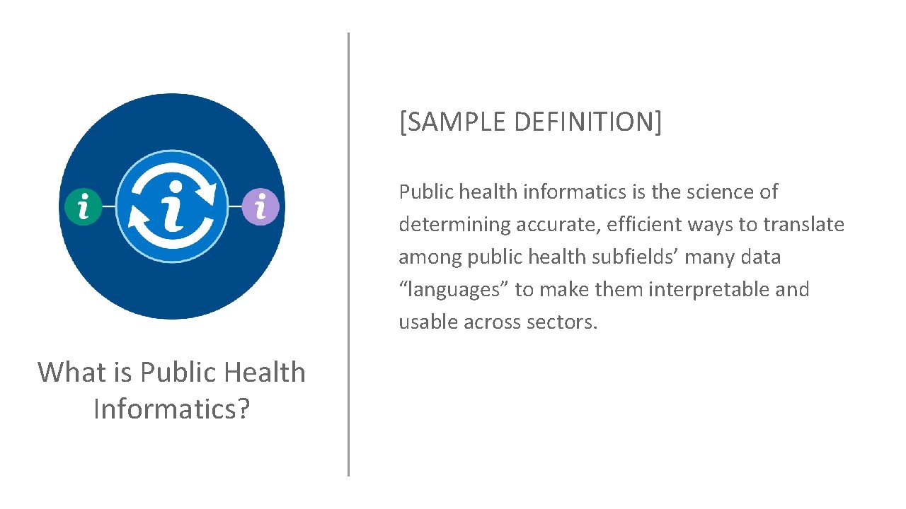 [SAMPLE DEFINITION] Public health informatics is the science of determining accurate, efficient ways to