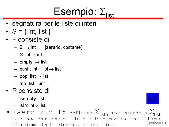 Esempio: Slist • segnatura per le liste di interi • S = { int,