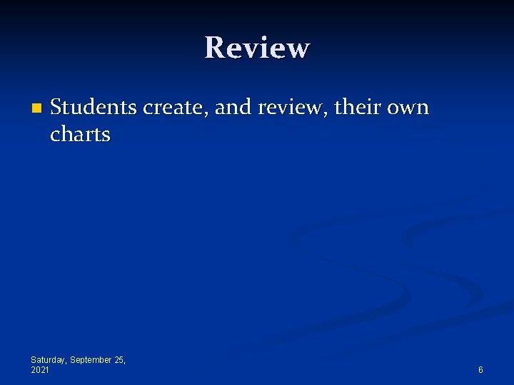 Review n Students create, and review, their own charts Saturday, September 25, 2021 6