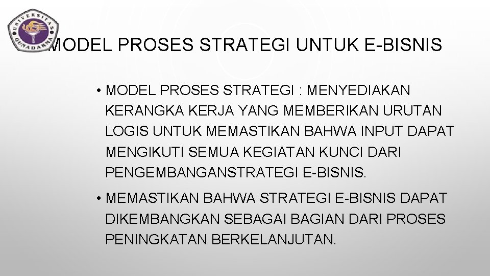 MODEL PROSES STRATEGI UNTUK E-BISNIS • MODEL PROSES STRATEGI : MENYEDIAKAN KERANGKA KERJA YANG