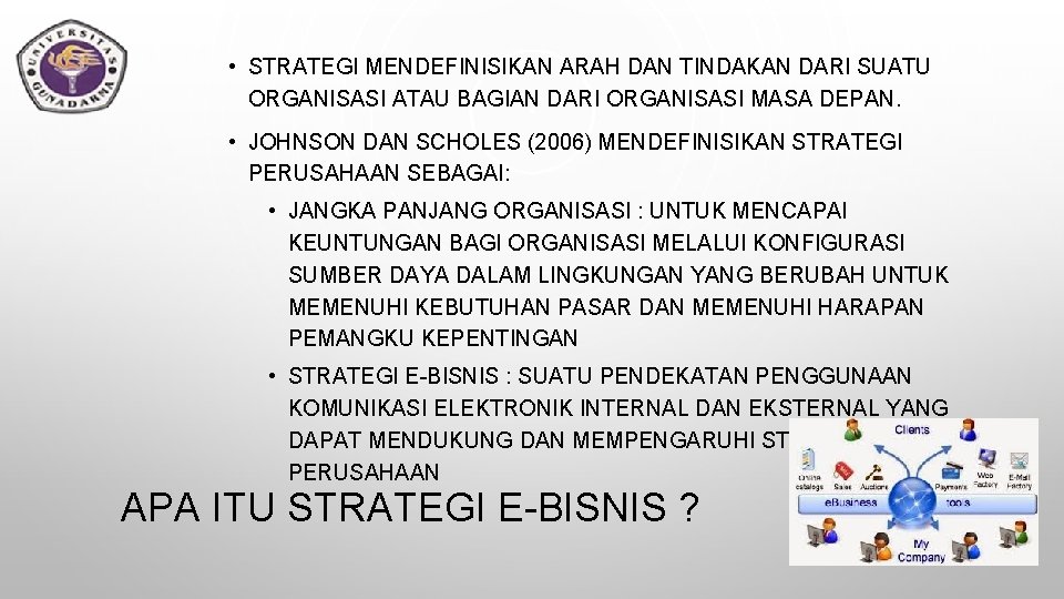  • STRATEGI MENDEFINISIKAN ARAH DAN TINDAKAN DARI SUATU ORGANISASI ATAU BAGIAN DARI ORGANISASI