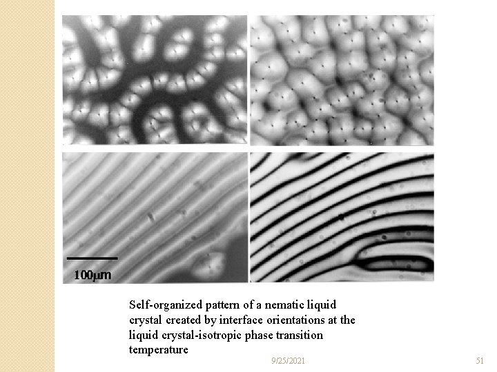 Self-organized pattern of a nematic liquid crystal created by interface orientations at the liquid