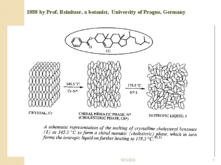 1888 by Prof. Reinitzer, a botanist, University of Prague, Germany 9/25/2021 7 