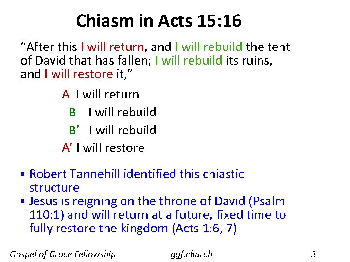 Chiasm in Acts 15: 16 “After this I will return, and I will rebuild