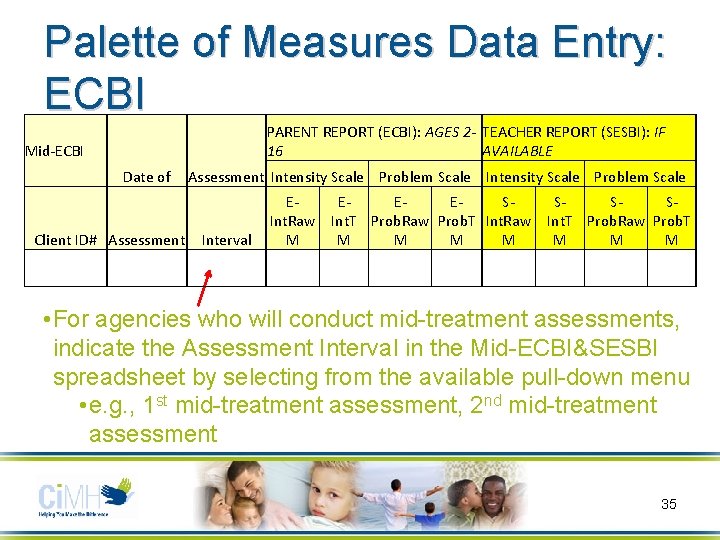 Palette of Measures Data Entry: ECBI PARENT REPORT (ECBI): AGES 2 - TEACHER REPORT