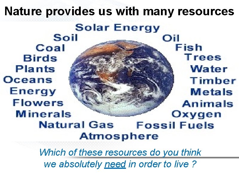 Nature provides us with many resources Which of these resources do you think we