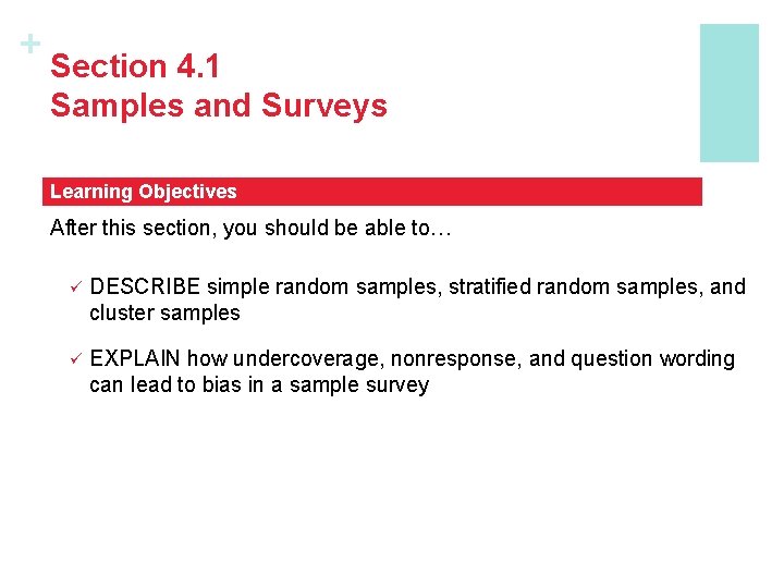 + Section 4. 1 Samples and Surveys Learning Objectives After this section, you should