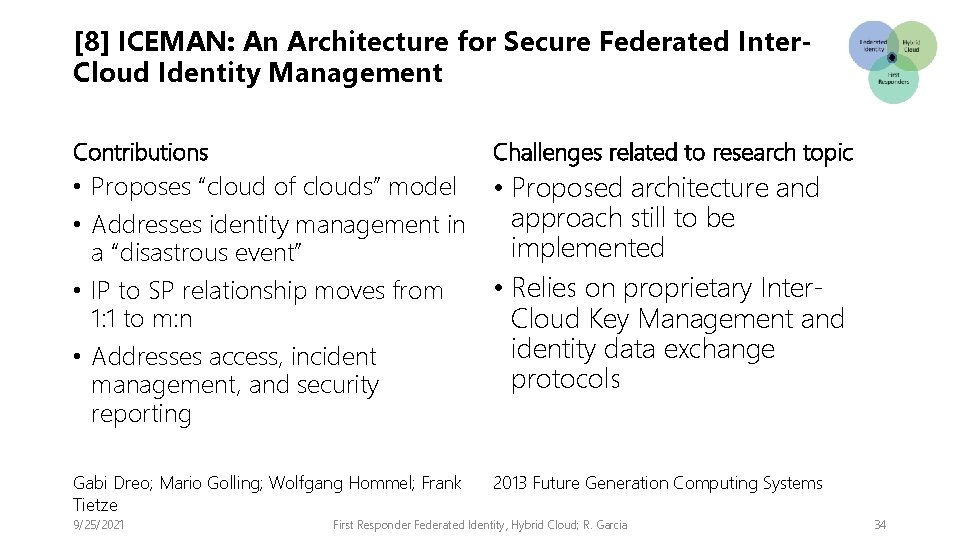 [8] ICEMAN: An Architecture for Secure Federated Inter. Cloud Identity Management Contributions Challenges related