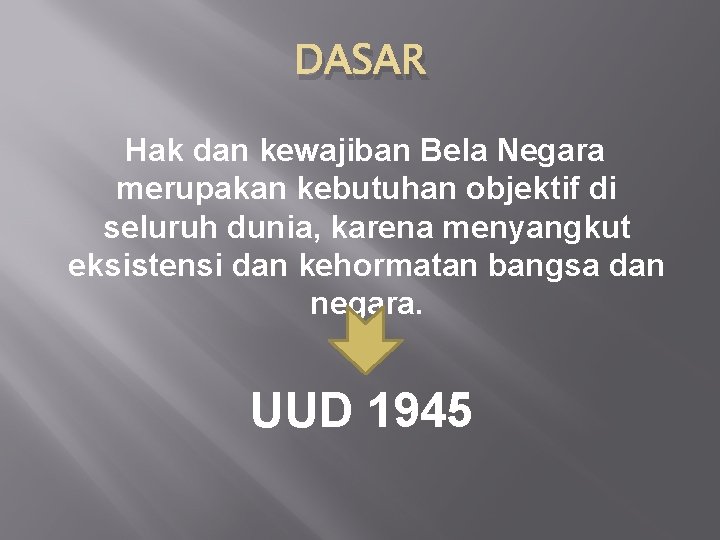 DASAR Hak dan kewajiban Bela Negara merupakan kebutuhan objektif di seluruh dunia, karena menyangkut