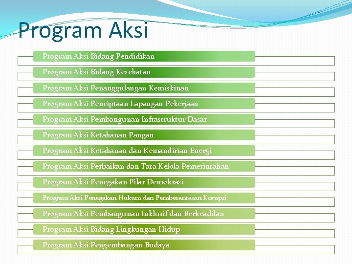 Program Aksi Bidang Pendidikan Program Aksi Bidang Kesehatan Program Aksi Penanggulangan Kemiskinan Program Aksi