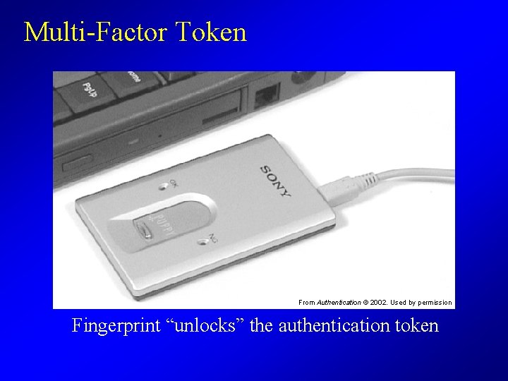 Multi-Factor Token From Authentication © 2002. Used by permission Fingerprint “unlocks” the authentication token