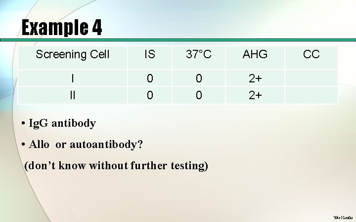 Example 4 Screening Cell IS 37°C AHG I II 0 0 2+ 2+ CC