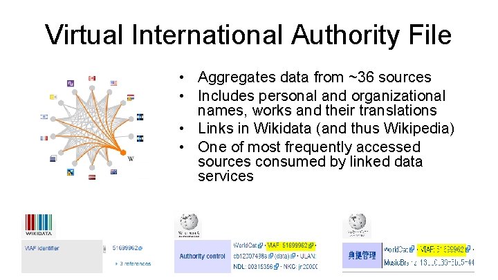 Virtual International Authority File • Aggregates data from ~36 sources • Includes personal and