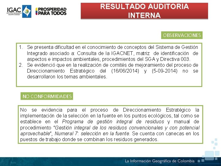 RESULTADO AUDITORIA INTERNA OBSERVACIONES 1. Se presenta dificultad en el conocimiento de conceptos del