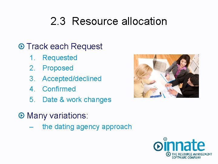 2. 3 Resource allocation Track each Request 1. 2. 3. 4. 5. Requested Proposed