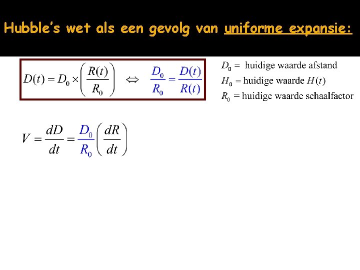 Hubble’s wet als een gevolg van uniforme expansie: 