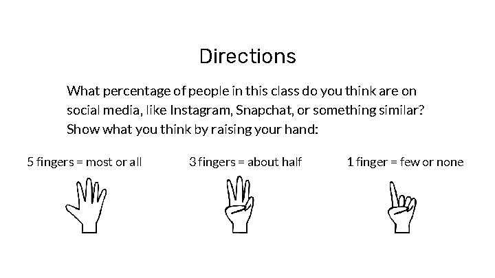 Directions What percentage of people in this class do you think are on social