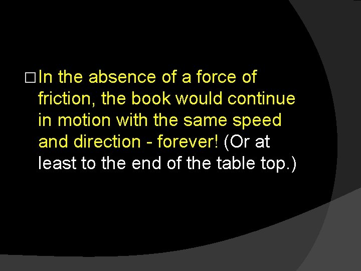 � In the absence of a force of friction, the book would continue in