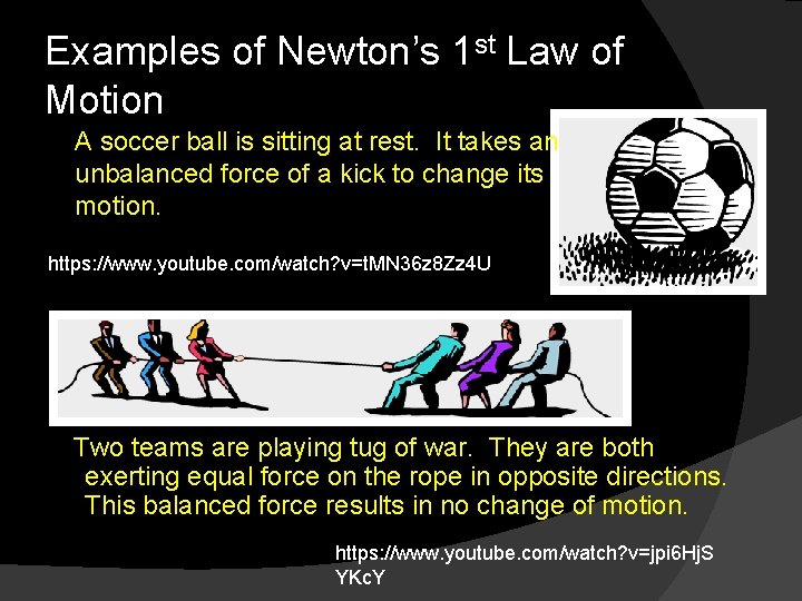 Examples of Newton’s 1 st Law of Motion A soccer ball is sitting at