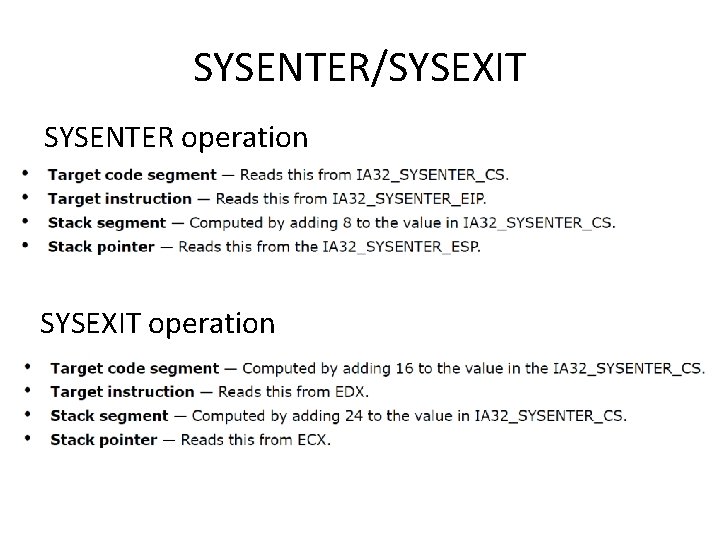 SYSENTER/SYSEXIT SYSENTER operation SYSEXIT operation SYSENTER/SYSEXIT SYSENTER operation SYSEXIT operation
