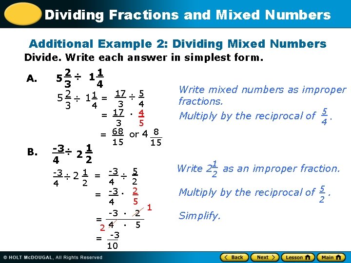 Dividing Fractions and Mixed Numbers Warm Up Multiply