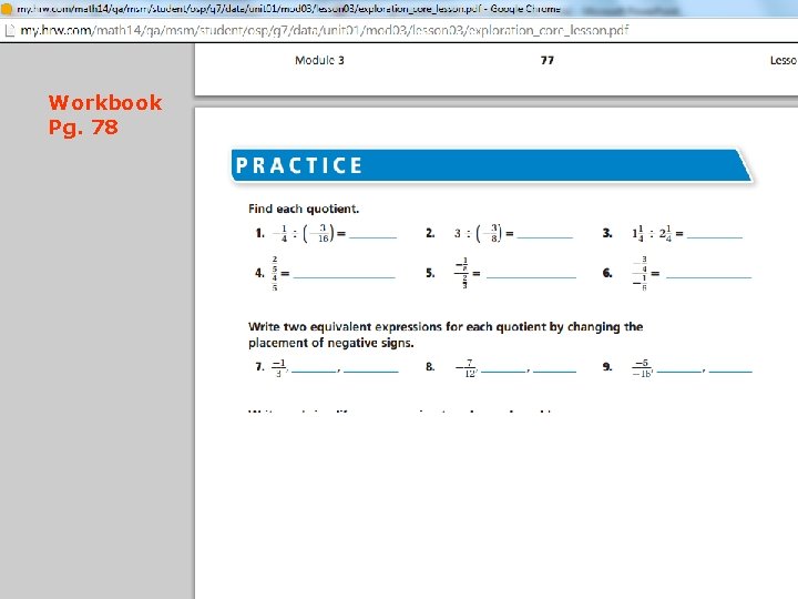 Dividing Fractions and Mixed Numbers Workbook Pg. 78 
