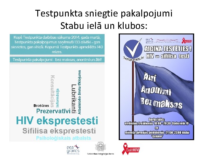 Testpunkta sniegtie pakalpojumi Stabu ielā un klubos: 