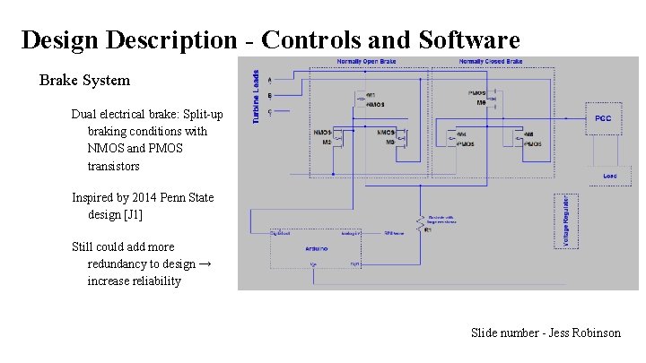 Design Description - Controls and Software Brake System Dual electrical brake: Split-up braking conditions