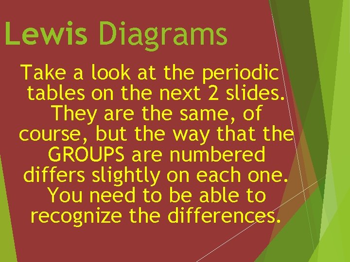 Lewis Diagrams Take a look at the periodic tables on the next 2 slides.