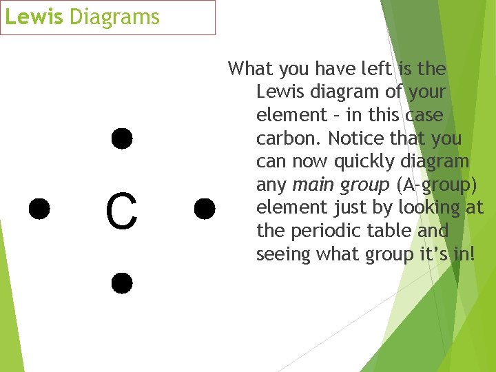 Lewis Diagrams C What you have left is the Lewis diagram of your element