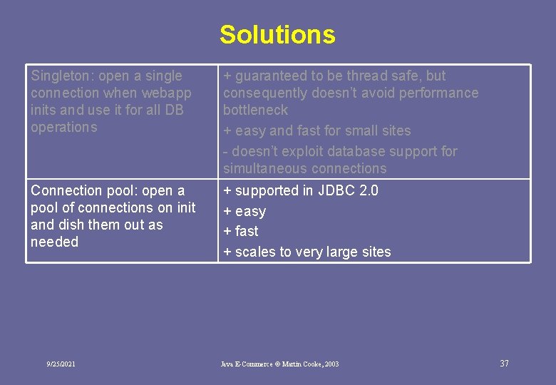 Solutions Singleton: open a single connection when webapp inits and use it for all