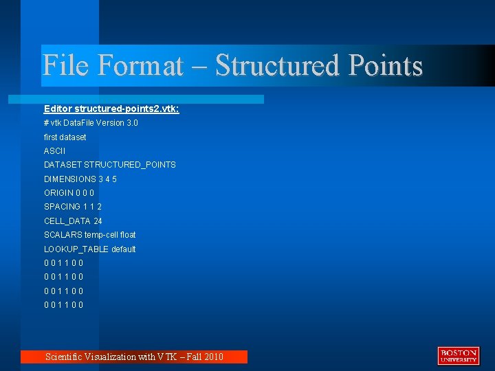 File Format – Structured Points Editor structured-points 2. vtk: # vtk Data. File Version