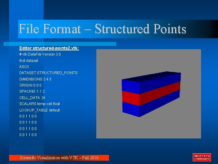 File Format – Structured Points Editor structured-points 2. vtk: # vtk Data. File Version