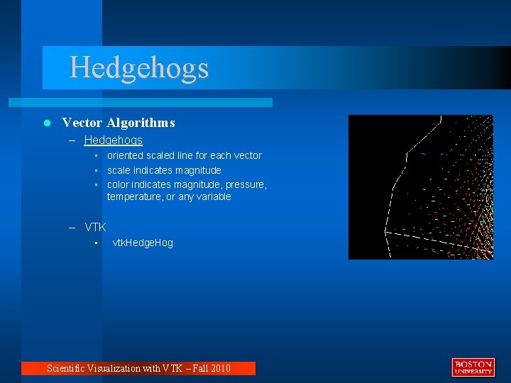 Hedgehogs Vector Algorithms – Hedgehogs • oriented scaled line for each vector • scale