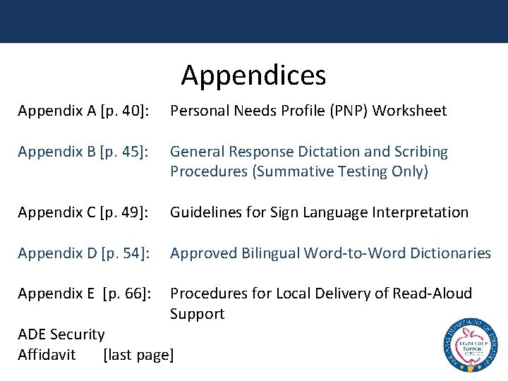 Appendices Appendix A [p. 40]: Personal Needs Profile (PNP) Worksheet Appendix B [p. 45]: