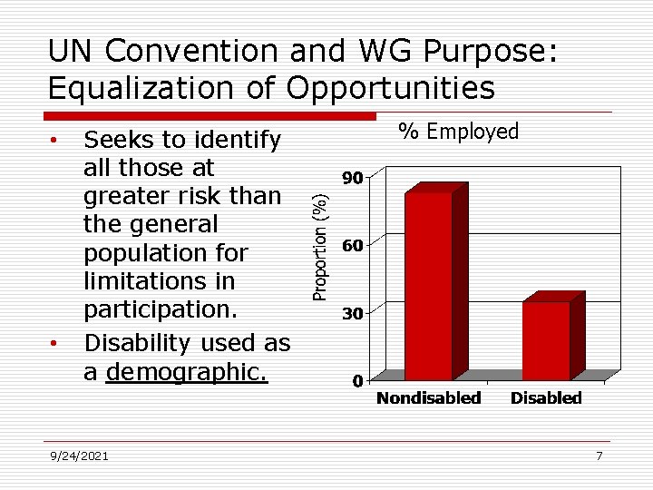 UN Convention and WG Purpose: Equalization of Opportunities • • Seeks to identify all