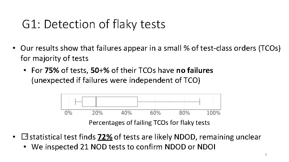 G 1: Detection of flaky tests • Our results show that failures appear in