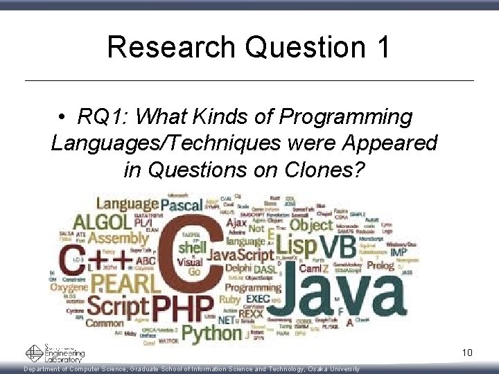 Research Question 1 • RQ 1: What Kinds of Programming Languages/Techniques were Appeared in