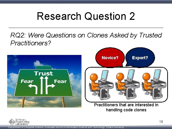 Research Question 2 RQ 2: Were Questions on Clones Asked by Trusted Practitioners? Novice?