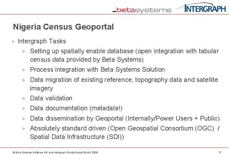 Nigeria Census Geoportal Intergraph Tasks Setting up spatially enable database (open integration with tabular