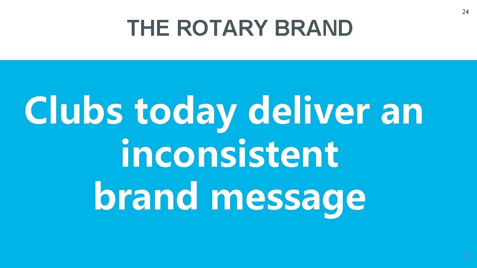 24 THE ROTARY BRAND Clubs today deliver an inconsistent brand message 24 