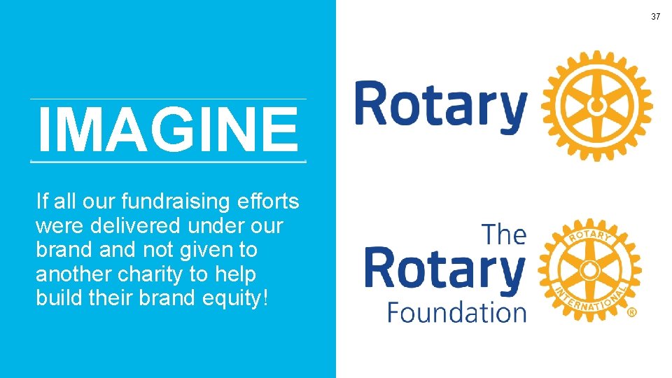 37 IMAGINE If all our fundraising efforts were delivered under our brand not given