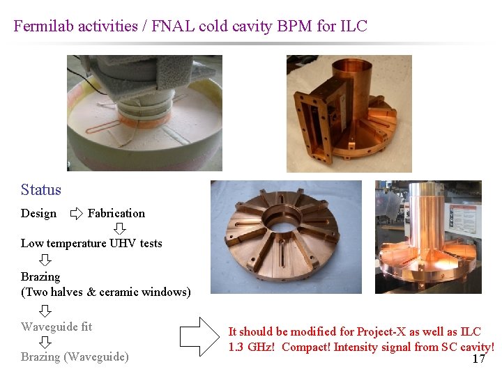 Fermilab activities / FNAL cold cavity BPM for ILC Status Design Fabrication Low temperature