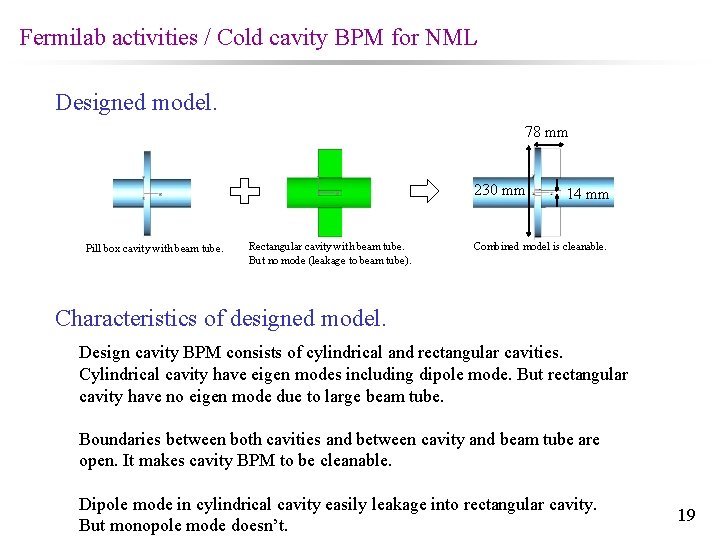 Fermilab activities / Cold cavity BPM for NML Designed model. 78 mm 230 mm