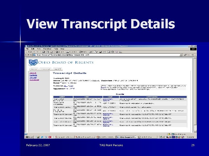 View Transcript Details February 22, 2007 TAG Point Persons 29 