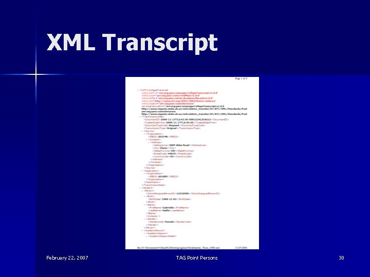 XML Transcript February 22, 2007 TAG Point Persons 30 