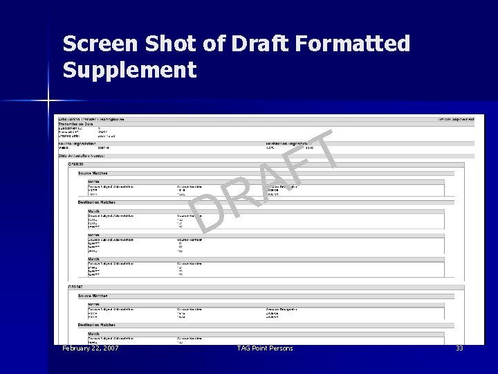 Screen Shot of Draft Formatted Supplement T F A R D February 22, 2007